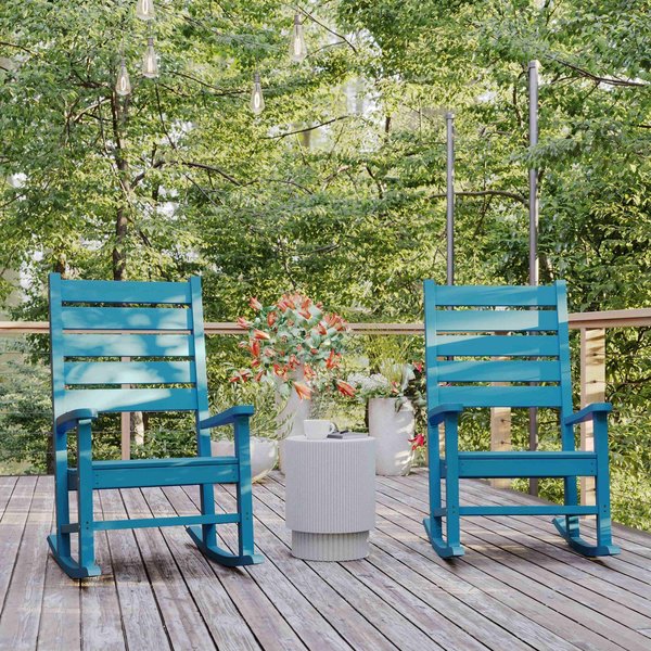 Flash Furniture Blue All-Weather Outdoor Rocking Chair, 2PK 2-LE-HMP-2002-110-BL-GG